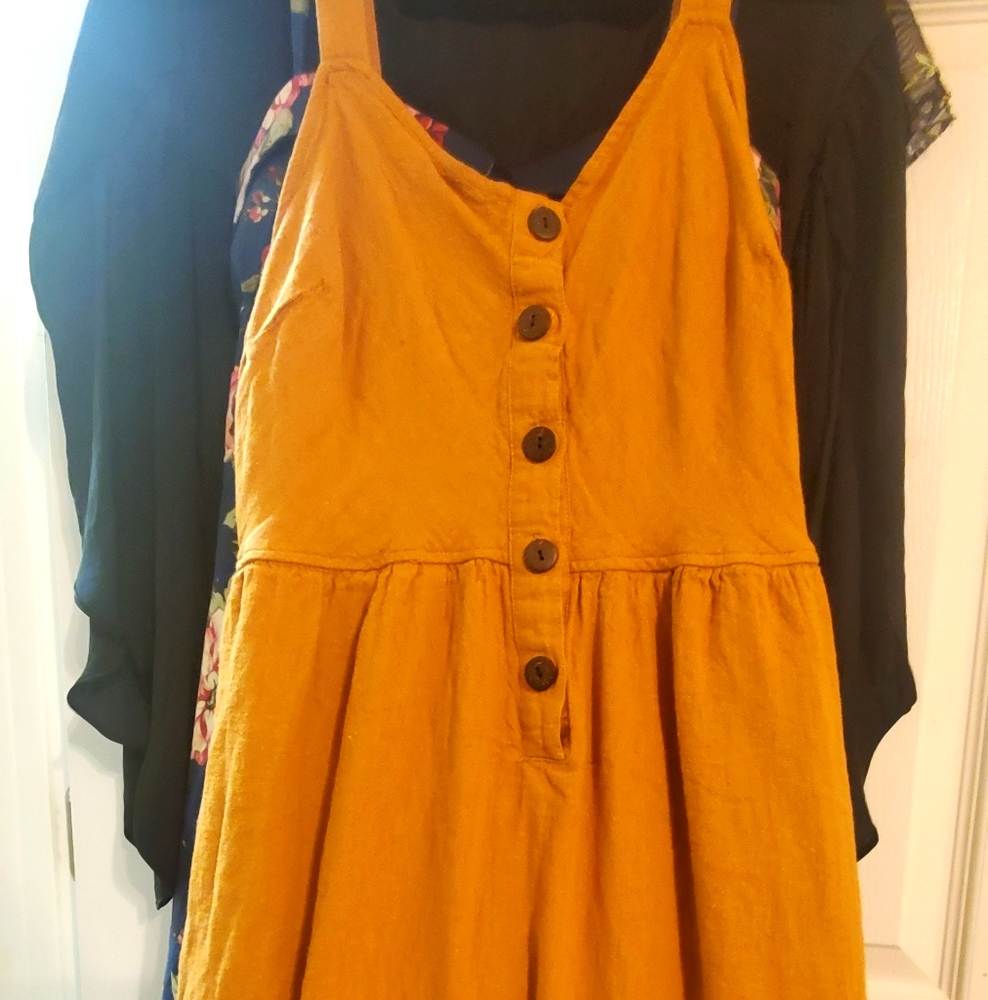 Knee-Length Yellow Button-up Tank Dress - Size L?
